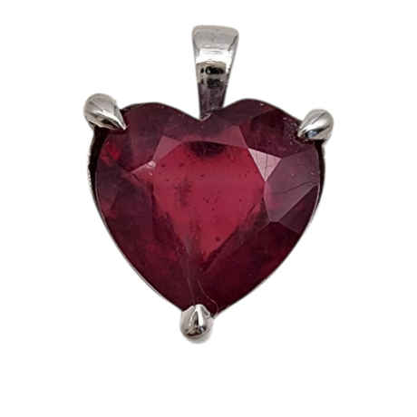 תליון זהב לבן 14 משובץ לב רובי דם יונה מטופל גלס